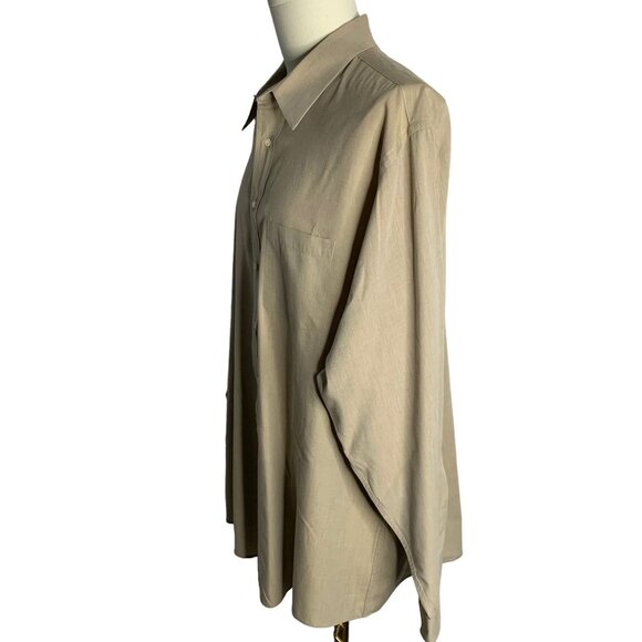 Vintage 90s Arrow Dover Button Up Shirt 2XL Beige Long Sleeve Broadcloth Pocket - Picture 3 of 6